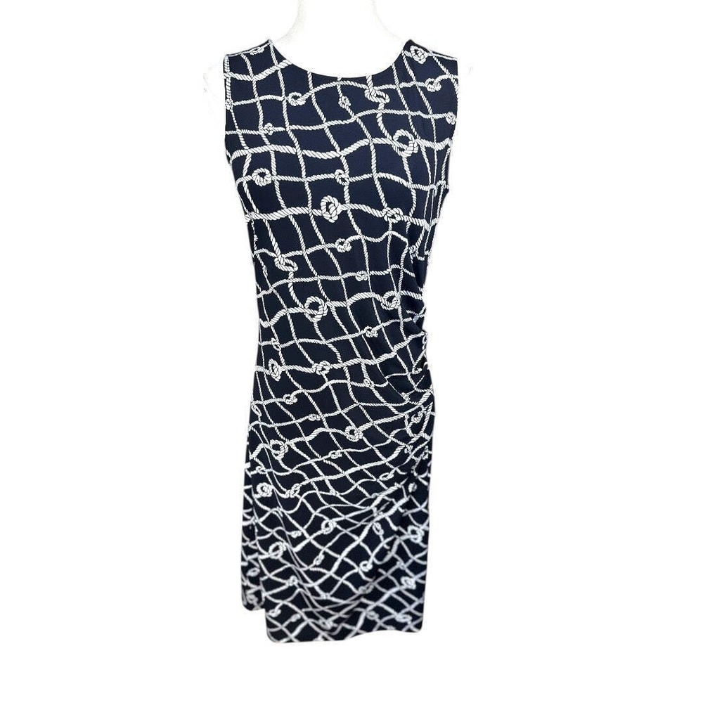 Brooks Brothers Navy White Nautical Rope Print Ruched Sheath Dress Womens Medium